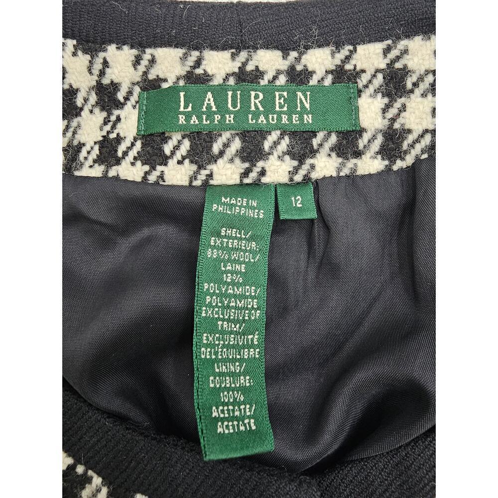 Ralph Lauren Women's Size 12 Wool Black and White Houndstooth Blazer Jacket - Picture 4 of 8
